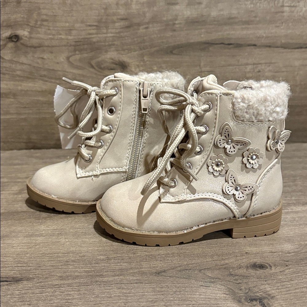 Sugar Kids Cream Boots with Floral Accents